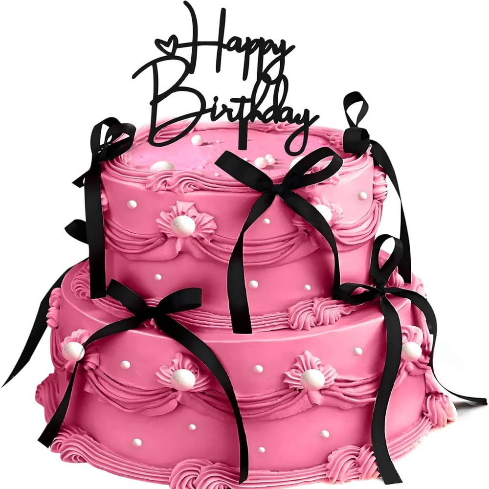 10pcs Ribbon Bows & Heart Acrylic Cake Topper Set - Elegant Cake Decorations for Birthdays, Weddings,Special Occasions