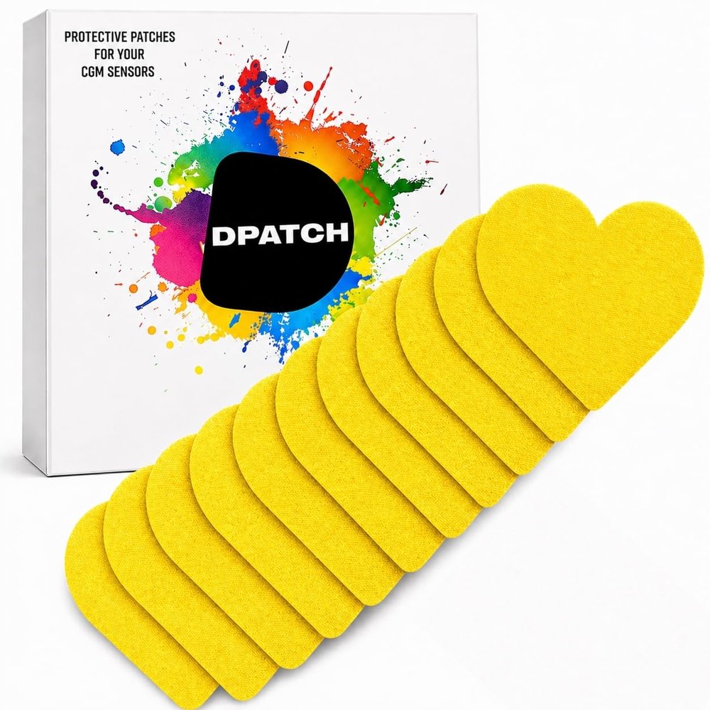 DPatch Dexcom G6 Patches - Covers - Our cgm Sensor Patches are Waterproof, Unique Non-Stick Centre, Breathable, Long-Lasting Adhesion for Libre 2 Sensor - 20 Pack - Heart Shape (Yellow)