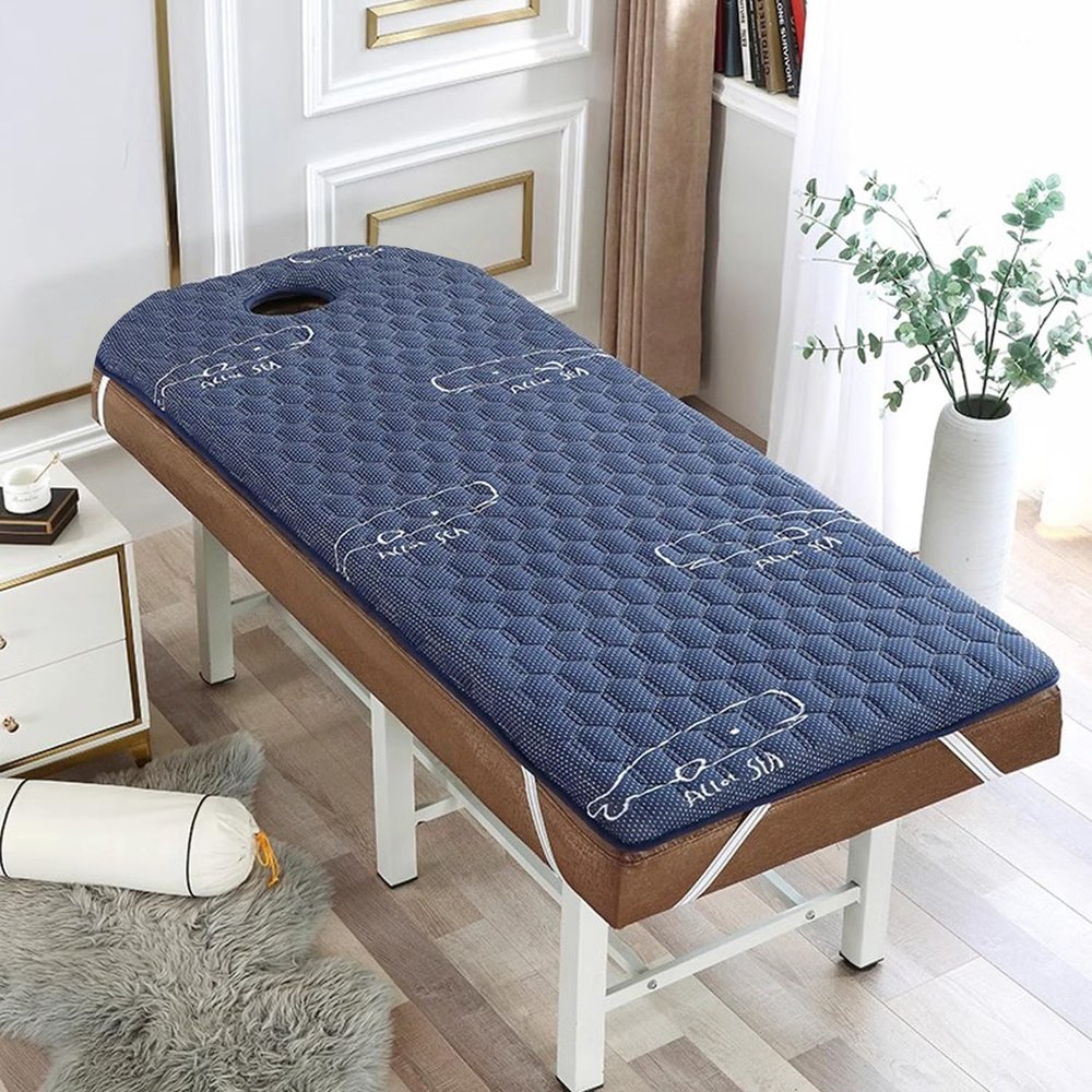 LDLCYCN Blue,180 * 60cm, Memory Foam Massage Table Topper Thicken 6Cm Non-Slip Latex Spa Bed Mattress Pad with Face Hole Massage Accessories Protective Pad for Beauty Salon Round Head