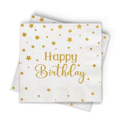 100Pcs Hydro Energy Happy Birthday Multiple Color Napkins, 3-Ply Dinner Napkins Disposable for Elegant Dining Occasions Birthday Party Decoration, Paper Napkins everyday (White)