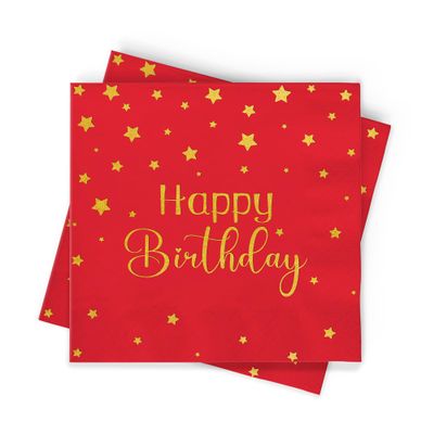 100Pcs Hydro Energy Happy Birthday Multi-Color Napkins, 3-Ply Dinner Napkins Disposable for Elegant Dining Occasions Birthday Party Decoration, Paper Napkins everyday (Red)