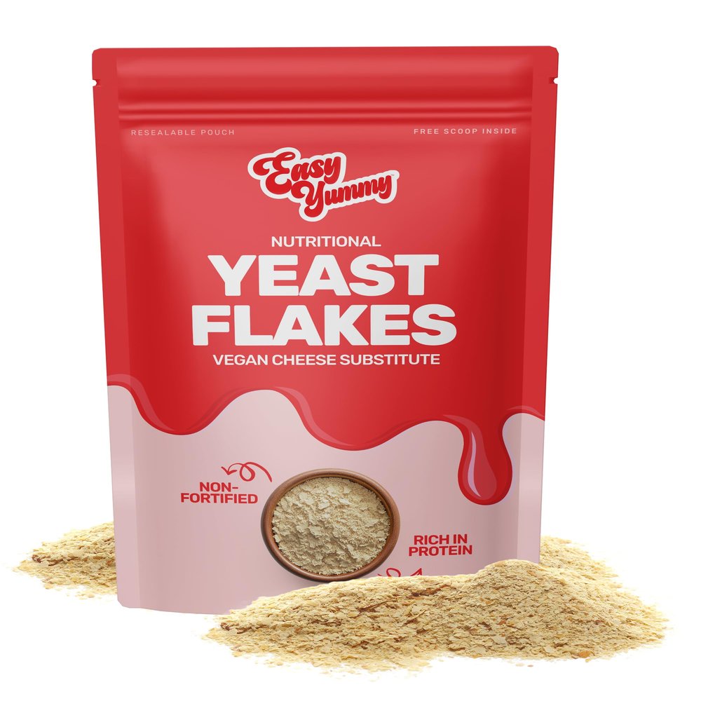 EASY YUMMY - 300g Non-Fortified Nutritional Yeast Flakes | Toasted Unfortified Nooch | Vegan, Non-GMO, Gluten Free | Good Source of B-Vitamins | No Added Vitamins | Resealable Bag