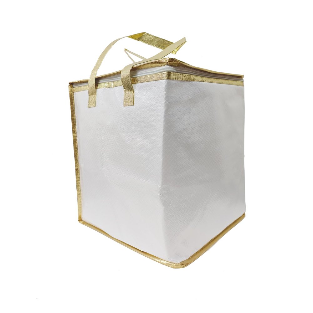 10.210.212.6" Reusable Insulated Zipper Aluminum Foil Tote Bag Suit for Picnic Cake FruitDrink Refrigeration Also for Delivery of Takeaway Thermal Pizza Insulated Delivery (Laser White)
