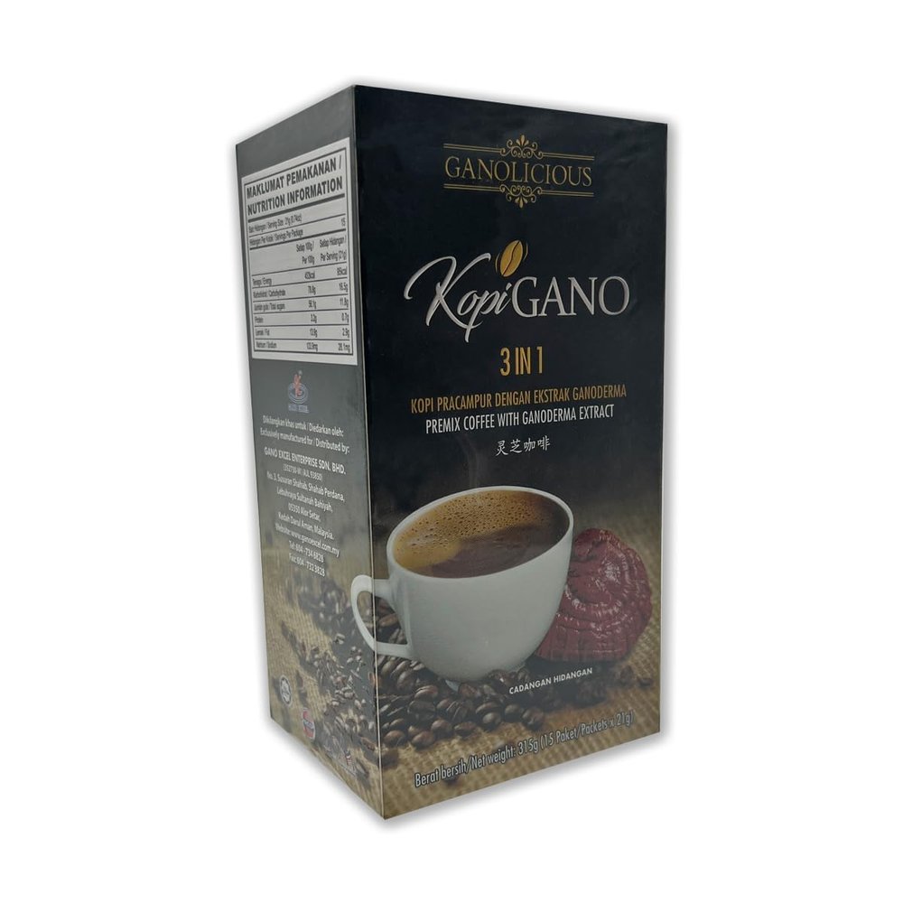 1 Box Gano Excel Gano Cafe Ganolicious KopiGano 3 in 1 Instant Premix Coffee 15 sachets x 21g