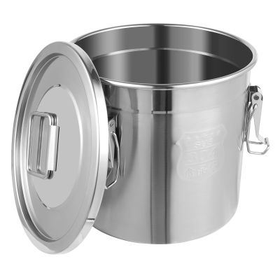 HarBin-Star - 12L Stainless Steel Bucket, Kitchen Bucket with Lid and Locking Clamp, Food Water Storage, Milk Bucket, for Storing Various Dry/Wet Items