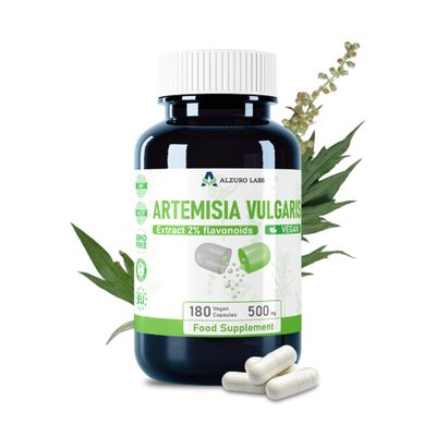 Alzuro Labs Artemisia Vulgaris | 5,000mg Equivalent (500mg 10:1 Extract) | 180 Vegan Capsules | 2% Flavonoids Standardized | Digestive, Immune & Detox Support | 3rd Party Lab Tested | GMP Certified