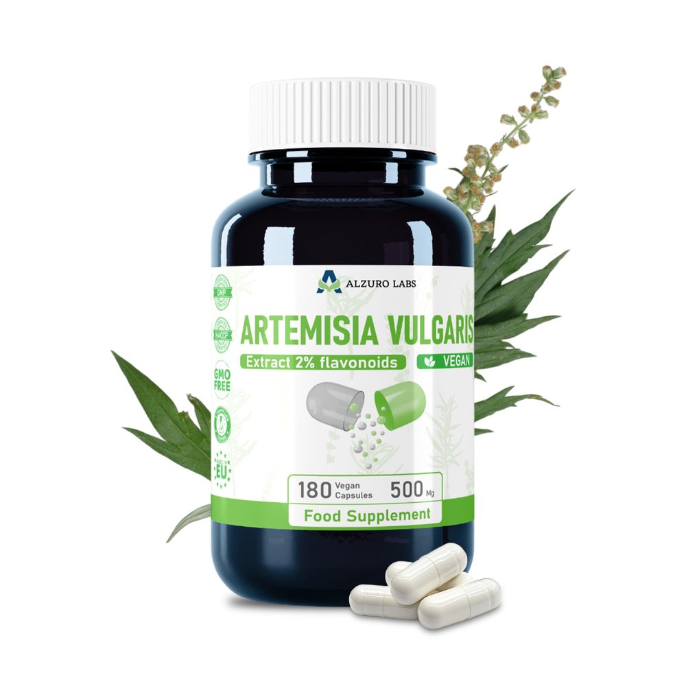 Alzuro Labs Artemisia Vulgaris | 5,000mg Equivalent (500mg 10:1 Extract) | 180 Vegan Capsules | 2% Flavonoids Standardized | Digestive, Immune & Detox Support | 3rd Party Lab Tested | GMP Certified