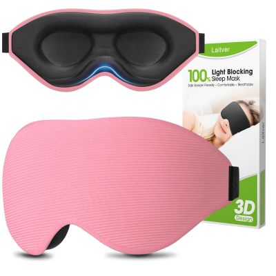 100% Blackout Sleep Mask for Women Men- Laitver Perfect Eye Sleeping Mask for Side Sleeper, Zero Eye Pressure, 3D Cutout Ultra Soft & Comfortable Blindfold for Travel Essentials/Nap- Pink