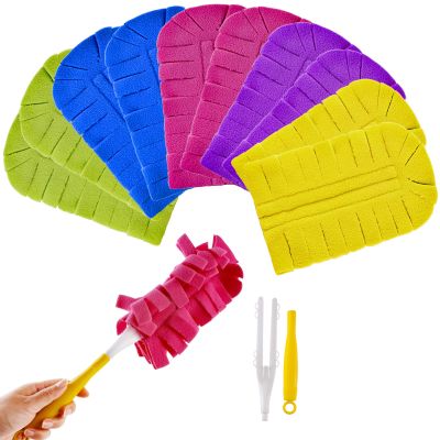 10 Pcs Duster Refill, 360 Reusable Fleece Duster Refills for Swiffer with 1 Handle for Cleaning Ceiling Fan Window Hardwoods Kitchen Floor, Wet and Dry Dual Use (Mixture Colors)