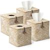 4 Pack Seagrass Tissue Box Cover Square Woven Tissue Box Holder Square Boho Decor Tissue Holder with Lid Farmhouse Tissue Box Cover for Toilet Bathroom Living Room Kitchen Bedroom Office Dorm view 1