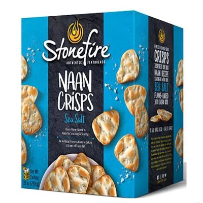 Stonefire Sea Salt Naan Crisps, 2 x 397g Crunchy & Flavourful Oven-Baked Flatbread Crisps, Perfect for Dipping, Snacking, and Entertaining, Lightly Seasoned with Sea Salt