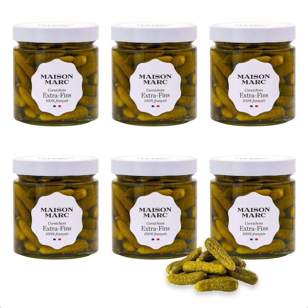 6 x French Cornichons, Fine French Gherkins In Tarragon, Mustard Seed Vinegar, Gourmet Pickles Ideal For Charcuterie, Cheeseboards, Sauces And More, Bulk Buy Of 6 x 210g Jars