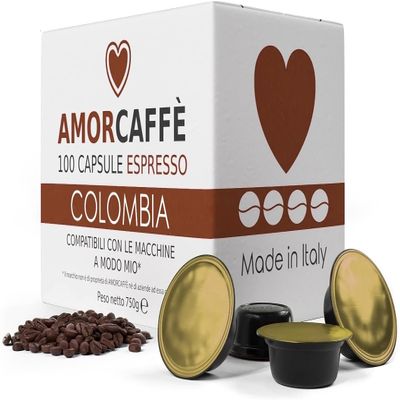 AMORCAFF 100 Coffee Capsules Pods Compatible with Lavazza A Modo Mio, Colombia taste