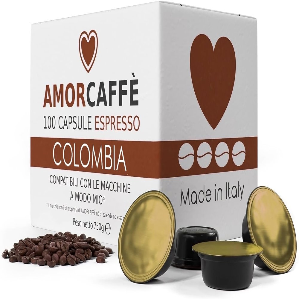 AMORCAFF 100 Coffee Capsules Pods Compatible with Lavazza A Modo Mio, Colombia taste