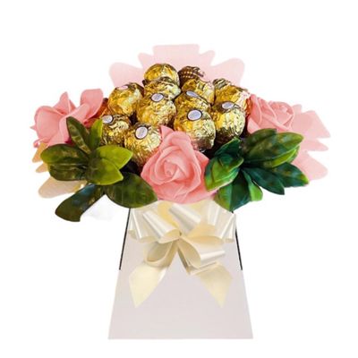 Gifts Chocolate and Roses Hamper Flower Bouquet For Women Men With Ferero Rocheir and Lindr lind Sweets Personalised Pink Purple Gold Red Blue Sweets Candy Presents (Large)