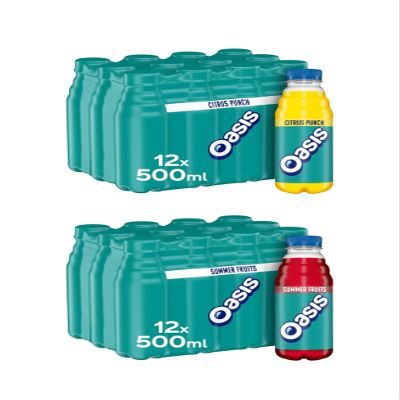 Oasis Variety Citrus Punch 500ml x 12 and Summer Fruits 500ml x 12. In total 24 bottles.