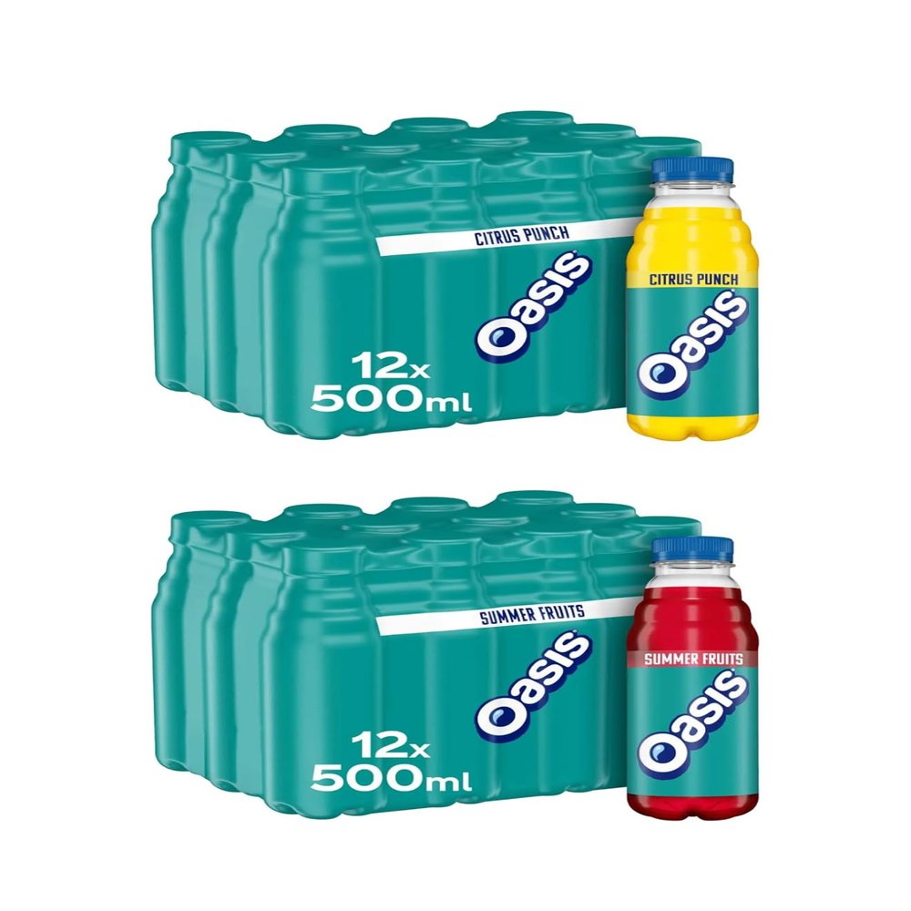 Oasis Variety Citrus Punch 500ml x 12 and Summer Fruits 500ml x 12. In total 24 bottles.
