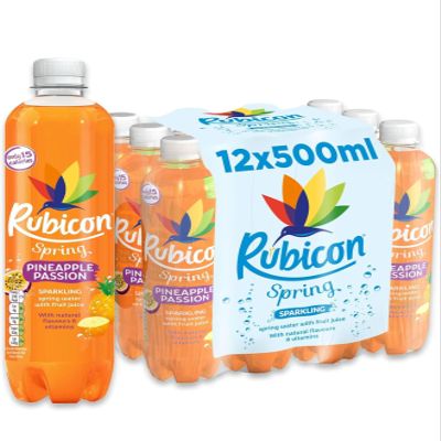 Rubicon Spring 12 Pack Pineapple Passion, Sparkling Spring Water with Real Fruit Juice & Natural Flavours, Only 15 Calories - 12 x 500ml Multipack Bottles by Kandy Collection