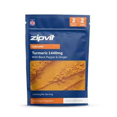 Zipvit Turmeric Curcumin 1440mg with Black Pepper and Ginger Root, 120 Vegan Capsules, 2-Month Supply Turmeric Supplement
