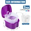 KISEER 2 Pack Colors Denture Bath Case Cup Box Holder Storage Soak Container with Strainer Basket for Travel Cleaning (Light Blue and Purple) view 2