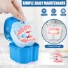 KISEER 2 Pack Colors Denture Bath Case Cup Box Holder Storage Soak Container with Strainer Basket for Travel Cleaning (Light Blue and Purple) view 4