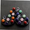 7 Chakra Gemstone Ball Sphere Set Black Crystal Stand view 2