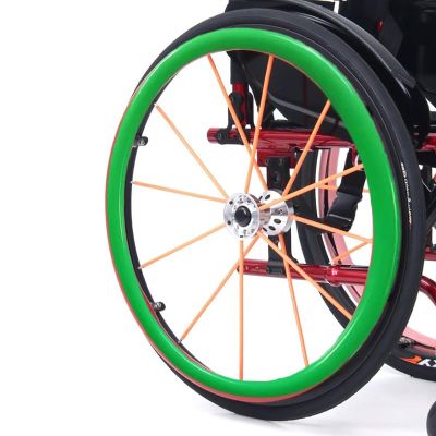 1Pair Wheelchair Push Rim Covers, 22/24in Non-Slip Rear Wheel Sports Wheelchair Rubber Cover, Wear-Resistant, Improve Grip and Traction(Green,24in)