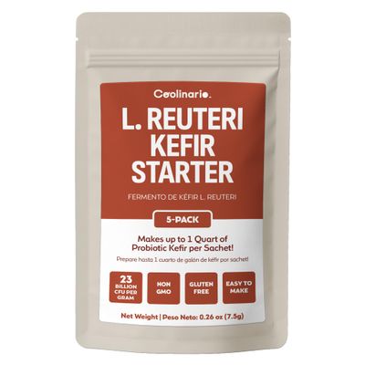 Coolinario L Reuteri Kefir Starter Powder (5-Pack, 1.5g Sachets) Live Kefir Cultures with Lactobacillus Reuteri Probiotics | Creamy & Tangy | Non-GMO, No Preservatives, Gluten Free