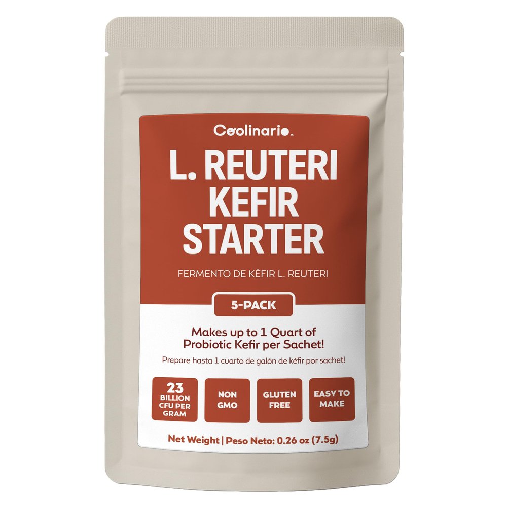 Coolinario L Reuteri Kefir Starter Powder (5-Pack, 1.5g Sachets) Live Kefir Cultures with Lactobacillus Reuteri Probiotics | Creamy & Tangy | Non-GMO, No Preservatives, Gluten Free