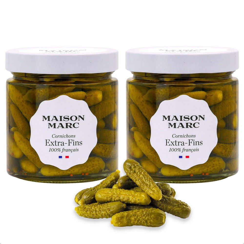 2 x French Cornichons, Fine French Gherkins In Tarragon, Mustard Seed Vinegar, Gourmet Pickles Ideal For Charcuterie, Cheeseboards, Sauces And More, 2 x 210g Jars