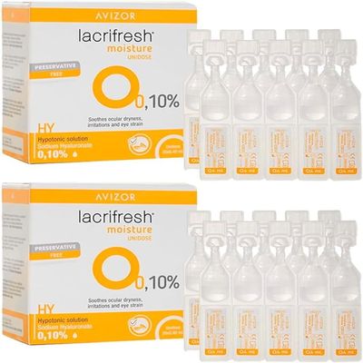 Avzor Lacrifresh Moisture Pack 2 Boxes of 20 x 0.4ml - 40 Single-Dose Units - Instant Ocular Hydration with 0.10% Sodium Hyaluronate - Long-Lasting Relief - Environmental Dry Eye