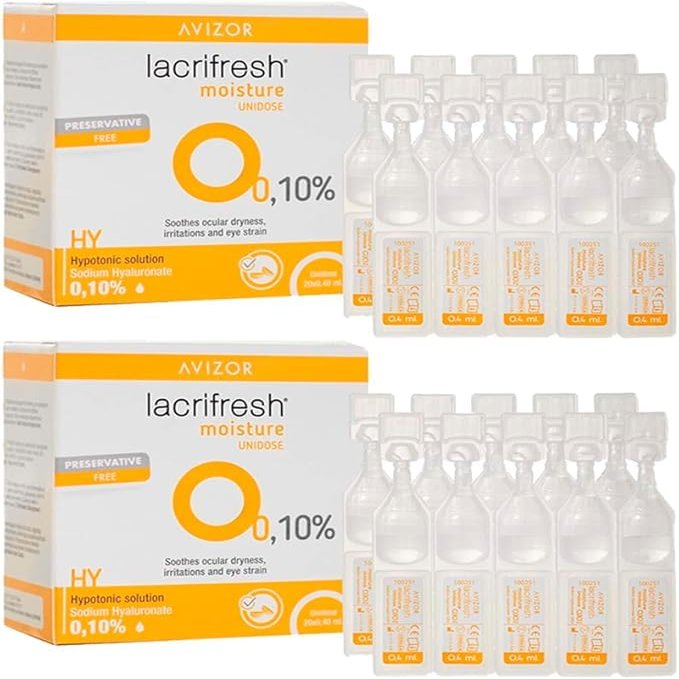 Avzor Lacrifresh Moisture Pack 2 Boxes of 20 x 0.4ml - 40 Single-Dose Units - Instant Ocular Hydration with 0.10% Sodium Hyaluronate - Long-Lasting Relief - Environmental Dry Eye