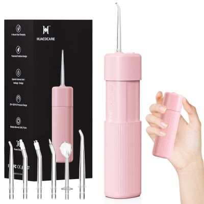HUACO CARE Portable Water Flosser for Teeth, with Telescopic Water Tank,3 Modes & IPX7 Waterproof, Home & Travel (Pink)