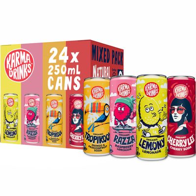 Karma Drinks Mixed Pack Fizzy Soft Drink Variety Pack, 24 x 250ml Cans