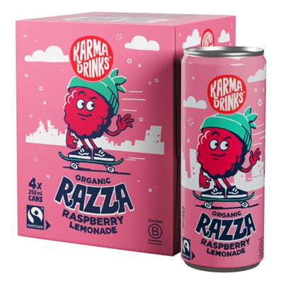 Karma Drinks Razza Raspberry Lemonade Fizzy Soft Drink, 4 x 250ml Cans