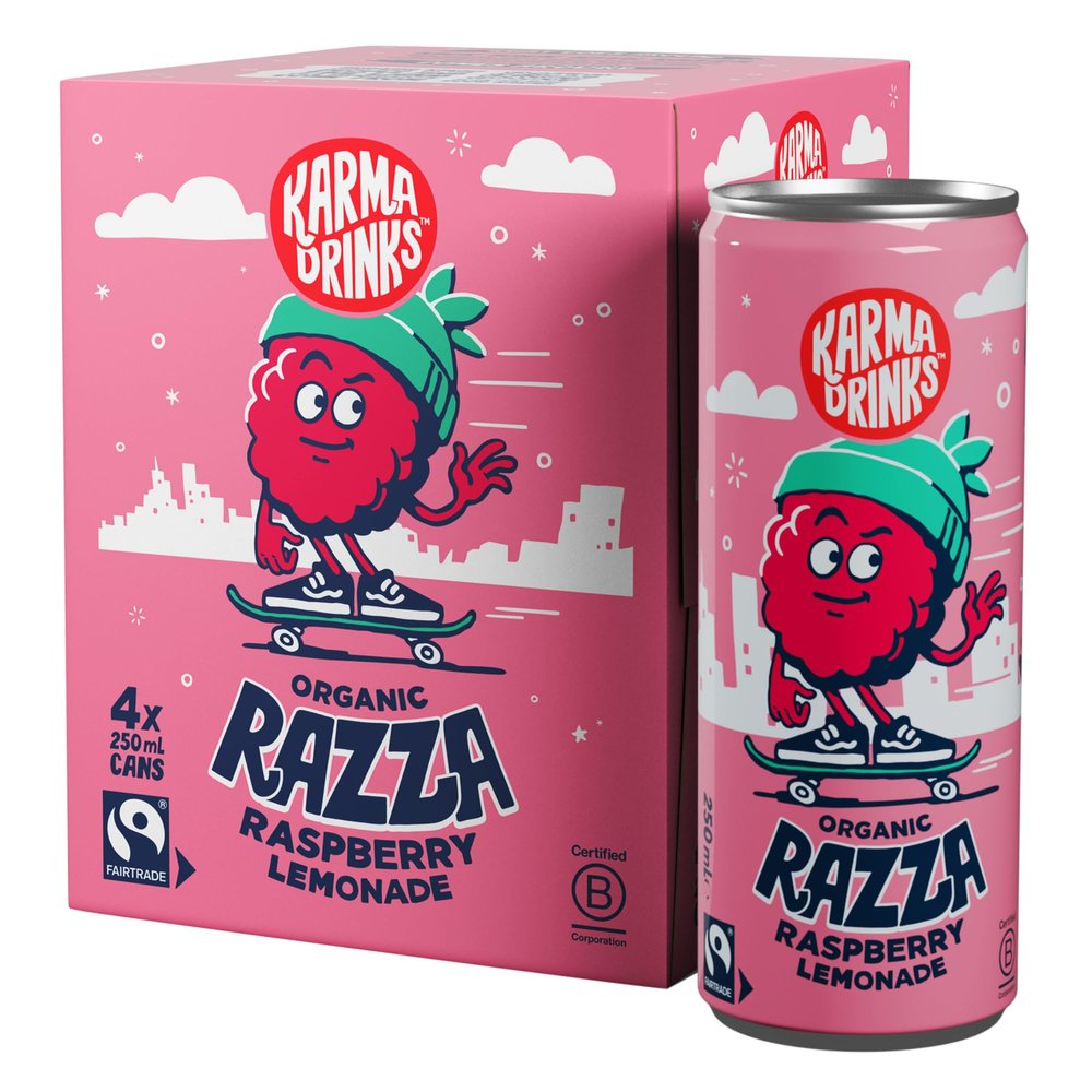 Karma Drinks Razza Raspberry Lemonade Fizzy Soft Drink, 4 x 250ml Cans
