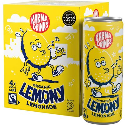 Karma Drinks Lemony Lemonade Flavoured Fizzy Soft Drink, 4 x 250ml Cans