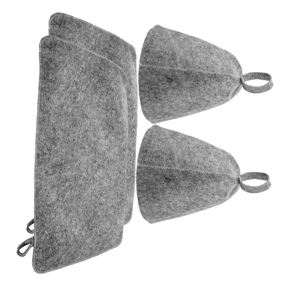 Baluue 2sets Felt Sauna Hat Grey Comfortable Shower Cap Absorbent Felt Mat Set for Home Hotel Public Bath Sauna Accessories