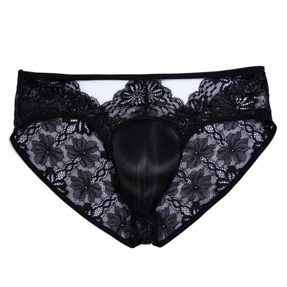 2 Pack Mens Lace Hiding Gaff Panties Sexy Camel Toe Shaping Underwear Panty Realistic Feminine Lingerie Briefs(Black,S)