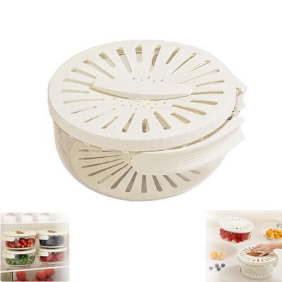 2025New Drainer Basket with Lid, 2-in-1 Multi-function Drainer Basket, Fruit and Vegetable Washing Bowl with Strainer, Berry Storage Container (1pcs White)