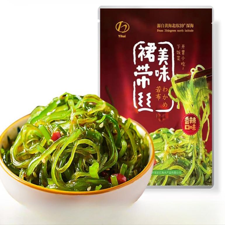 Instant wakame silk,vegetables, Japanese side dishes,pickles,vegan,Wakame with spicy pickled pepper,kimchi,Sea cabbage,delicious Chinese snack gifts (Spicy wakame silk,1bag)