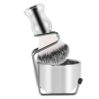 Agmoctz Shaving Set Soap Bowl + Shaving Brush + Stand Holder, Stainless Steel + Nylon Brush Kit Pure Hair Shaving Brush Kit