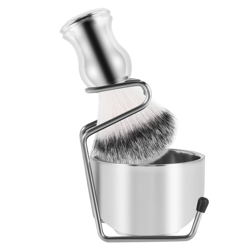 Agmoctz Shaving Set Soap Bowl + Shaving Brush + Stand Holder, Stainless Steel + Nylon Brush Kit Pure Hair Shaving Brush Kit