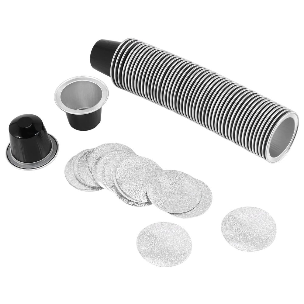 Agmoctz 50Sets Refillable Coffee Capsules Cup Disposable Coffee Capsules Packaging Cafe Supplies for Black