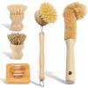 XYDHQS 5Pcs Bamboo Dish Brush Set, Sisal Fiber Bristles, Ergonomic Multifunctional Washing Brush Set for Kitchen Cleaning Pots Pans Dishes view 1