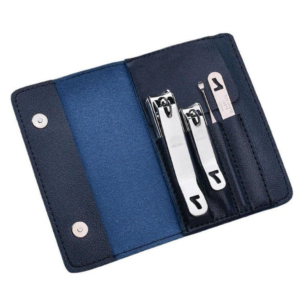 Nail Clippers Kit 5Pcs Nail Clippers Set for Men, Professional Fingernail Clippers Kit Manicure Set, Portable Carbon Steel Nail Care Tools with Blue Leather Travel Case Manicure Pedicure Kit