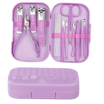 YQINQIN83B Nail Clippers Kit 12Pcs Colorful Stainless Steel Nail Scissors Manicure Tools Nail Clipper Set Pedicure Care Cuticle Nipper Travel Kit Nail Art Manicure Pedicure Kit(Purple)