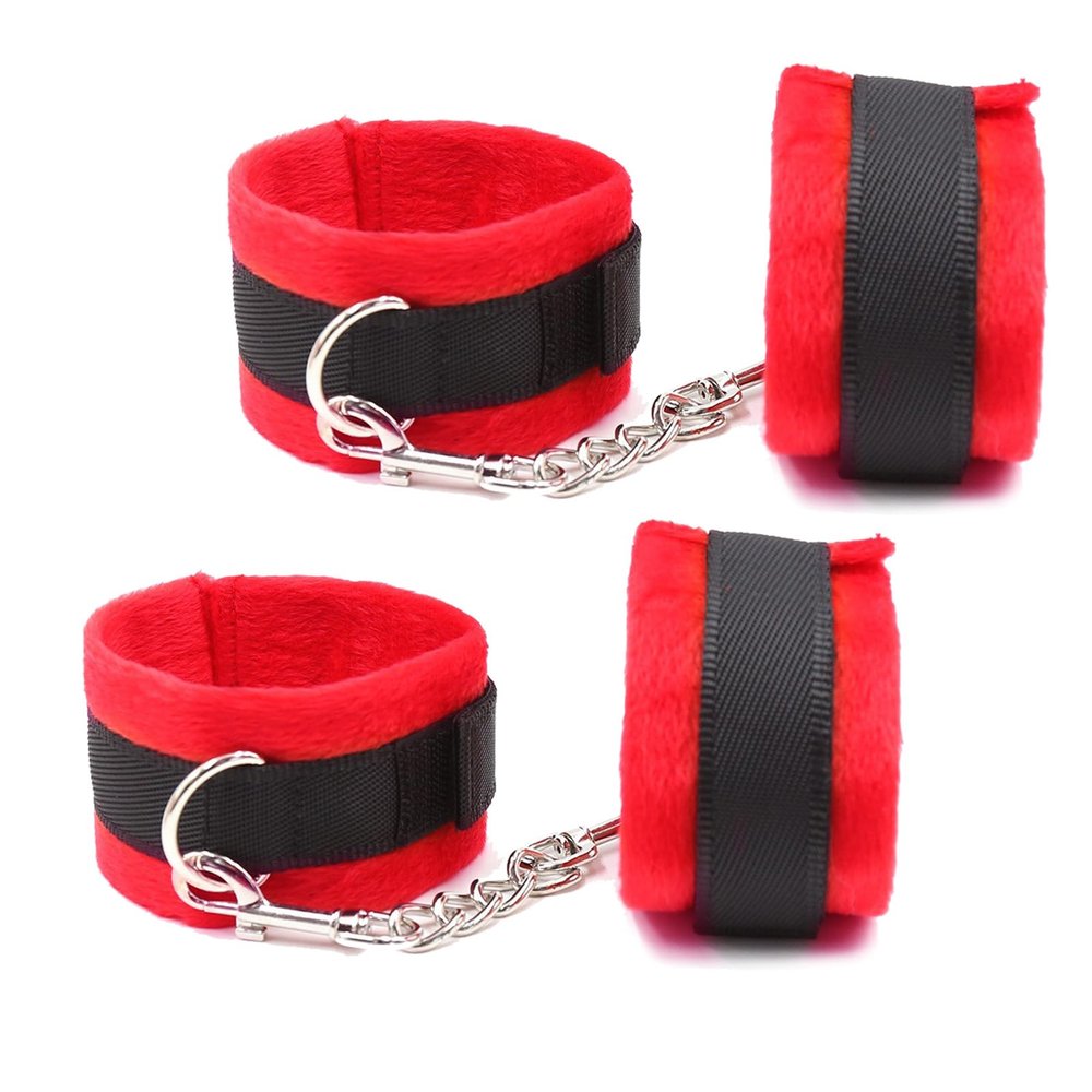 Adjustable Red Soft Fluffy Wrist Cuffs Ankle Cuffs Fitness Strength Training - Hand and Ankle Straps for Enhanced Performance and Comfort