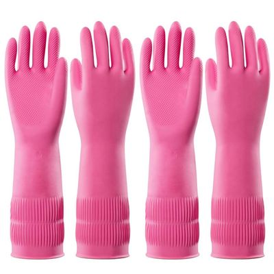 Qerwsdty 2 Pairs Dishwashing Cleaning Rubber Gloves, Reusable Waterproof Kitchen Gloves, Non-Slip, L Easy to Use Rose Red
