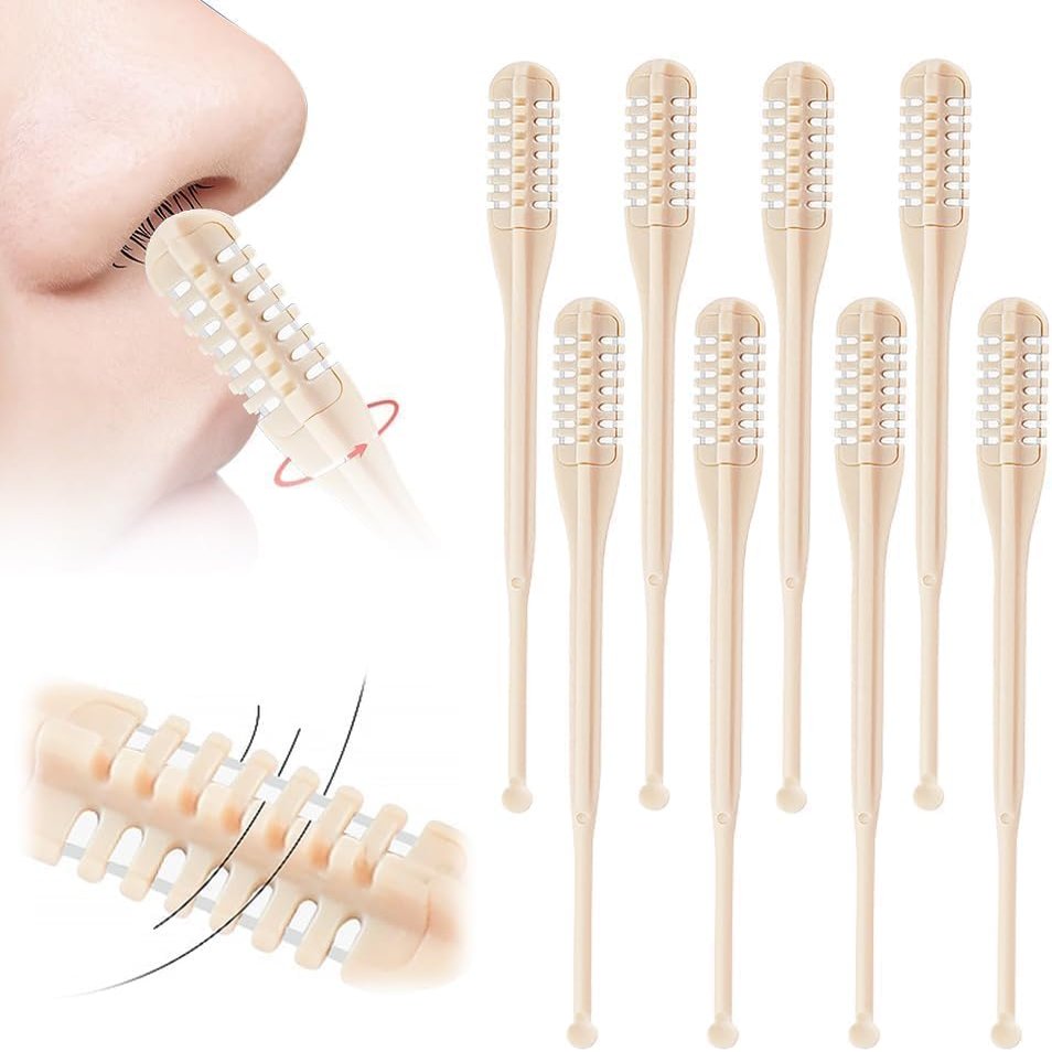 2-in-1 Nasal Hair Cutter, New Double Head Nose Hair Knife Ear Picker 360 Rotating Manual Nose Hair Trimmer, Portable Nostril Hair Remover Tool Clippers (8)